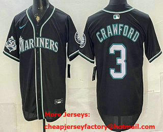 Men's Seattle Mariners #3 JP Crawford Black 50th Anniversary Alternate Stitched Jersey