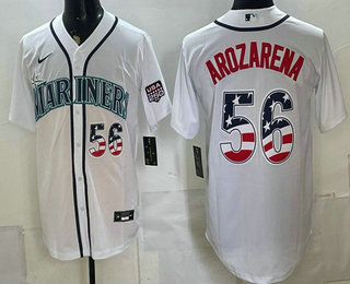 Men's Seattle Mariners #56 Randy Arozarena White USA 250 Fourth of July Home Stitched Jersey