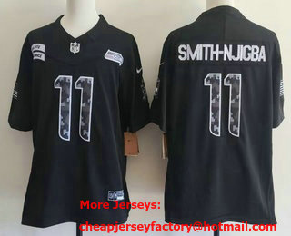 Men's Seattle Seahawks #11 Jaxon Smith-Njigba Limited Black FUSE 2026 Salute To Service Jersey