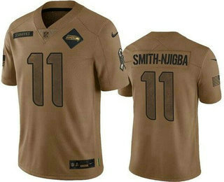 Men's Seattle Seahawks #11 Jaxon Smith Njigba Limited Brown 2023 Salute To Service Jersey