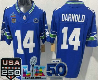 Men's Seattle Seahawks #14 Sam Darnold Limited Blue 250th 50th LX FUSE Vapor Jersey