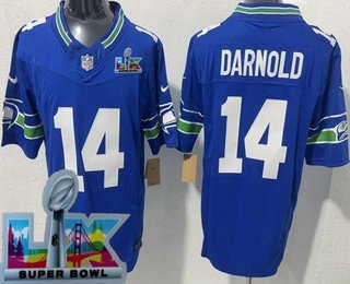 Men's Seattle Seahawks #14 Sam Darnold Limited Blue Super Bowl LX FUSE Vapor Jersey