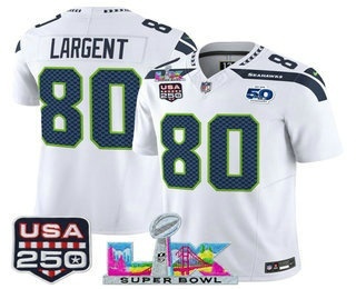 Men's Seattle Seahawks #80 Steve Largent White FUSE Super Bowl LX 50th USA 250 Patch Vapor Limited Jersey