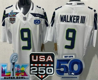 Men's Seattle Seahawks #9 Kenneth Walker III Limited White 250th 50th LX FUSE Vapor Jersey