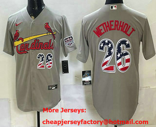 Men's St Louis Cardinals #26 JJ Wetherholt Grey USA 250 Fourth of July Home Stadium Stitched Jersey