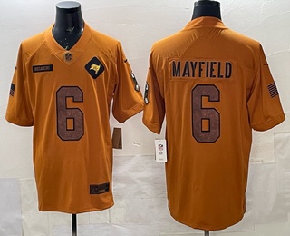 Men's Tampa Bay Buccaneers #6 Baker Mayfield Limited Brown 2023 Salute To Service Jersey