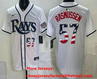 Men's Tampa Bay Rays #57 Drew Rasmussen White 2026 USA 250 Fourth of July Home Stitched Jersey