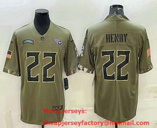 Men's Tennessee Titans #22 Derrick Henry Olive 2022 Salute To Service Limited Stitched Jersey