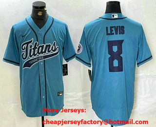 Men's Tennessee Titans #8 Will Levis Blue With Patch Cool Base Stitched Baseball Jersey