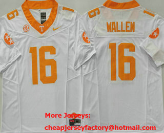 Men's Tennessee Volunteers #16 Morgan Wallen White FUSE College Stitched Jersey