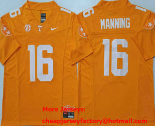 Men's Tennessee Volunteers #16 Peyton Manning Yellow FUSE College Stitched Jersey