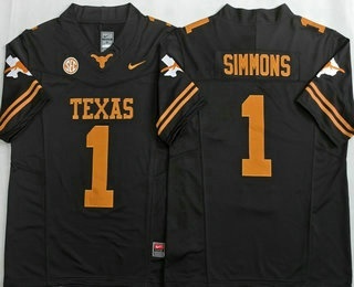 Men's Texas Longhorns #1 Colin Simmons Black FUSE College Football Jersey