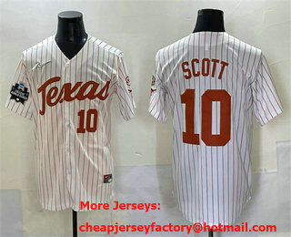 Men's Texas Longhorns #10 Mia Scott White Pinstripe 2025 World Series Stitched Jersey