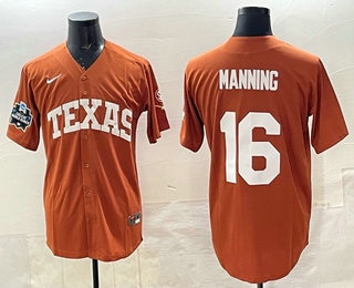 Men's Texas Longhorns #16 Peyton Manning Orange 2025 World Series Stitched Jersey
