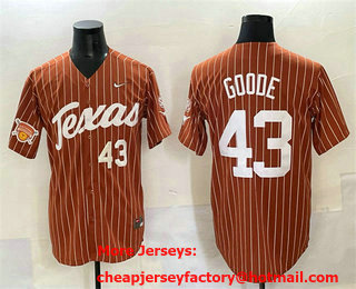 Men's Texas Longhorns #43 Leighann Goode Orange Pinstripe 2025 Softball National Champions Stitched Jersey