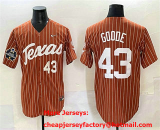 Men's Texas Longhorns #43 Leighann Goode Orange Pinstripe 2025 World Series Stitched Jersey