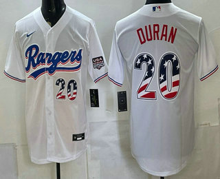 Men's Texas Rangers #20 Ezequiel Duran White 2026 USA 250 Fourth of July Home Stitched Jersey