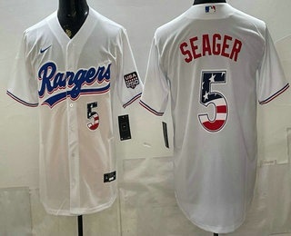 Men's Texas Rangers #5 Corey Seager White USA 250 Fourth of July Home Stadium Stitched Jersey