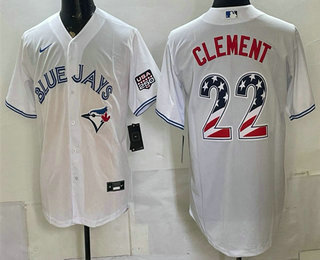 Men's Toronto Blue Jays #22 Ernie Clement White 2026 USA 250 Fourth of July Stitched Jersey
