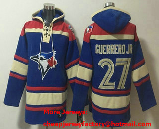 Men's Toronto Blue Jays #27 Vladimir Guerrero Jr Royal Ageless Must Have Lace Up Pullover Hoodie