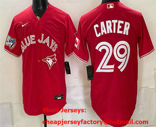 Men's Toronto Blue Jays #29 Joe Carter Red 50 Seasons Patch Stitched Jersey