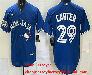 Men's Toronto Blue Jays #29 Joe Carter Royal 50 Seasons Patch Stitched Jersey