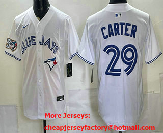 Men's Toronto Blue Jays #29 Joe Carter White 50 Seasons Patch Stitched Jersey