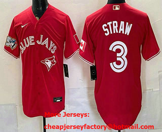 Men's Toronto Blue Jays #3 Myles Straw Red 50 Seasons Patch Stitched Jersey