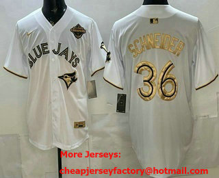 Men's Toronto Blue Jays #36 Davis Schneider White Gold 2025 American League Champions Limited Stitched Baseball Jersey