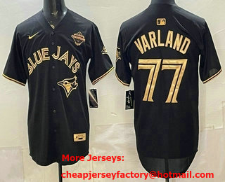 Men's Toronto Blue Jays #77 Louis Varland Black Gold 2025 American League Champions Limited Jersey
