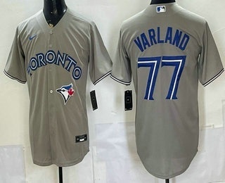 Men's Toronto Blue Jays #77 Louis Varland Grey Cool Base Jersey