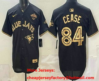 Men's Toronto Blue Jays #84 Dylan Cease Black Gold 2025 American League Champions Limited Jersey