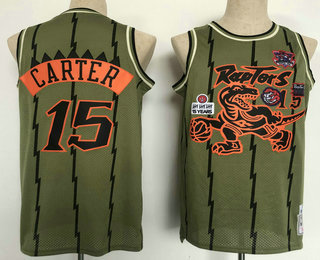 Men's Toronto Raptors #15 Vince Carter Olive Military Flight Throwback Swingman Jersey