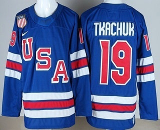 Men's USA #19 Matthew Tkachuk Blue 2026 Olympics Authentic Jersey