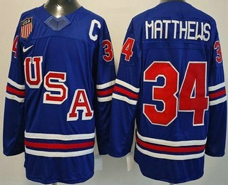 Men's USA #34 Auston Matthews Blue 2026 Olympics Authentic Jersey