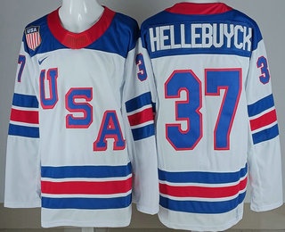 Men's USA #37 Connor Hellebuyck White 2026 Olympics Authentic Jersey