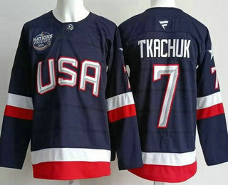 Men's USA #7 Brady Tkachuk Navy 2025 4 Nations Face Off Authentic Jersey