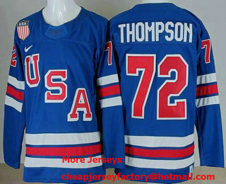 Men's USA #72 Tage Thompson Blue 2026 Olympics Authentic Jersey