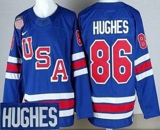 Men's USA #86 Jack Hughes Blue Alternate 2026 Olympics Authentic Jersey