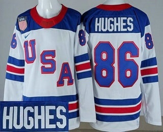 Men's USA #86 Jack Hughes White Alternate 2026 Olympics Authentic Jersey