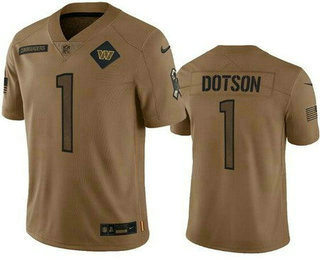 Men's Washington Commanders #1 Jahan Dotson Limited Brown 2023 Salute To Service Jersey