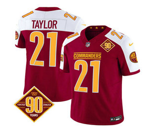 Men's Washington Commanders #21 Sean Taylor Burgundy White 2023 FUSE 90th Anniversary Vapor Limited Stitched Jersey