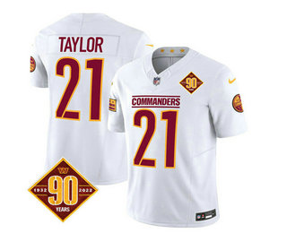 Men's Washington Commanders #21 Sean Taylor White 2023 FUSE 90th Anniversary Vapor Limited Stitched Jersey