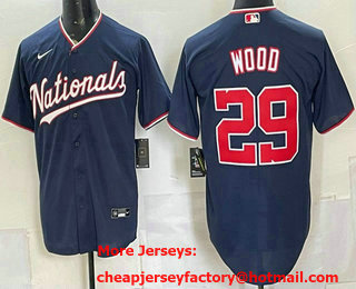 Men's Washington Nationals #29 James Wood Navy Cool Base Jersey
