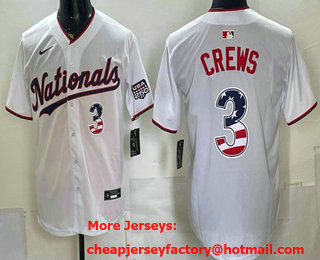 Men's Washington Nationals #3 Dylan Crews White USA 250 Fourth of July Home Stitched Jersey