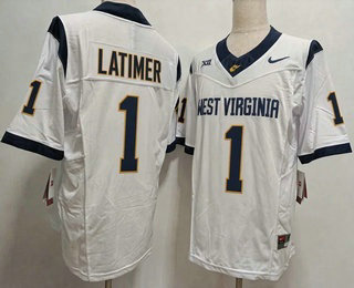 Men's West Virginia Mountaineers #1 Amari Latimer White FUSE College Stitched Jersey