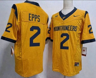 Men's West Virginia Mountaineers #2 DJ Epps Gold FUSE College Stitched Jersey