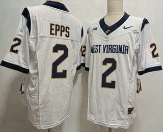 Men's West Virginia Mountaineers #2 DJ Epps White FUSE College Stitched Jersey