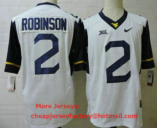 Men's West Virginia Mountaineers #2 Kenny Robinson White College Football Jersey