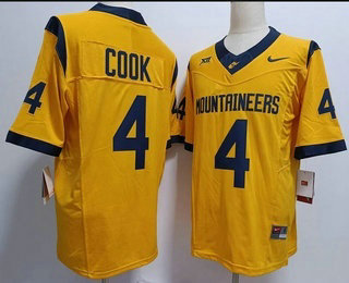 Men's West Virginia Mountaineers #4 Cam Cook Gold FUSE College Stitched Jersey